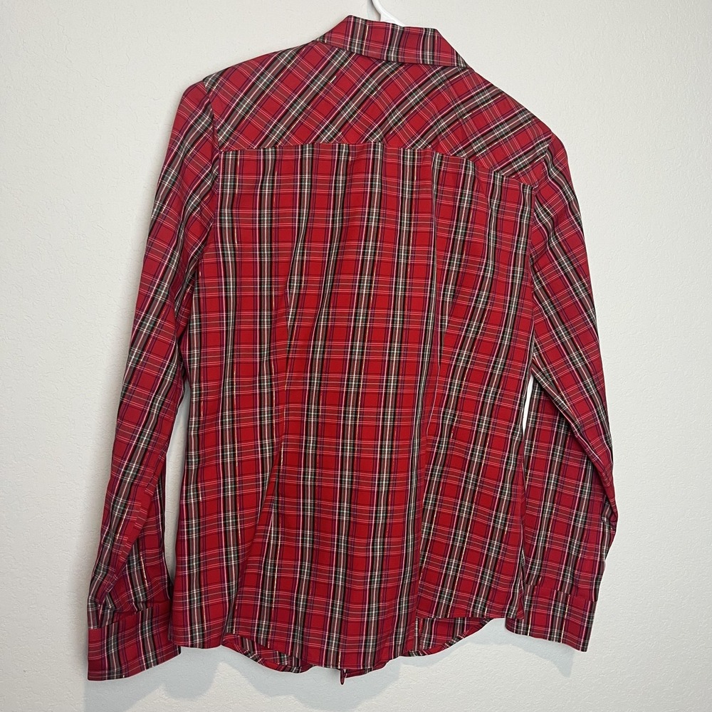 Talbots Shirt Womens 2 Red Plaid Button Front Long Sleeve Non Iron Stretch Top - Picture 4 of 6